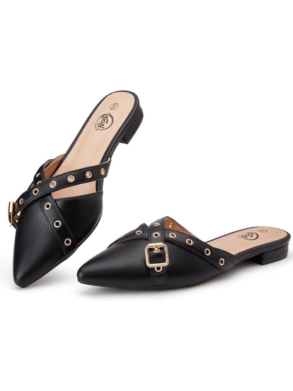 Women's Black Bow Comfortable Pointed Toe Mules Modern Dressy Causal Fit Shoes